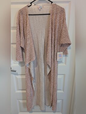 LuLaRoe Ribbed Dusty Pink and Cream Open-Front Cardigan